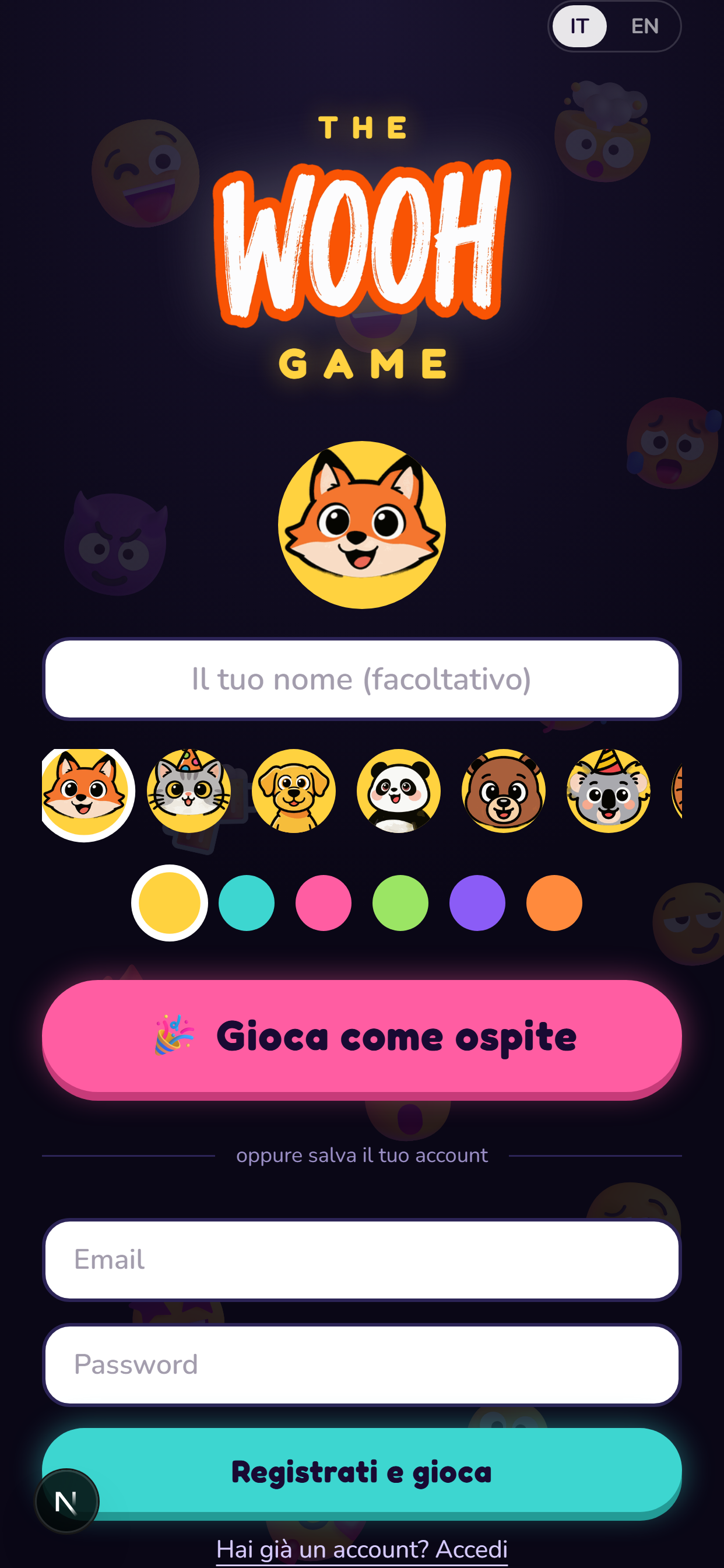 Scegli avatar e nickname