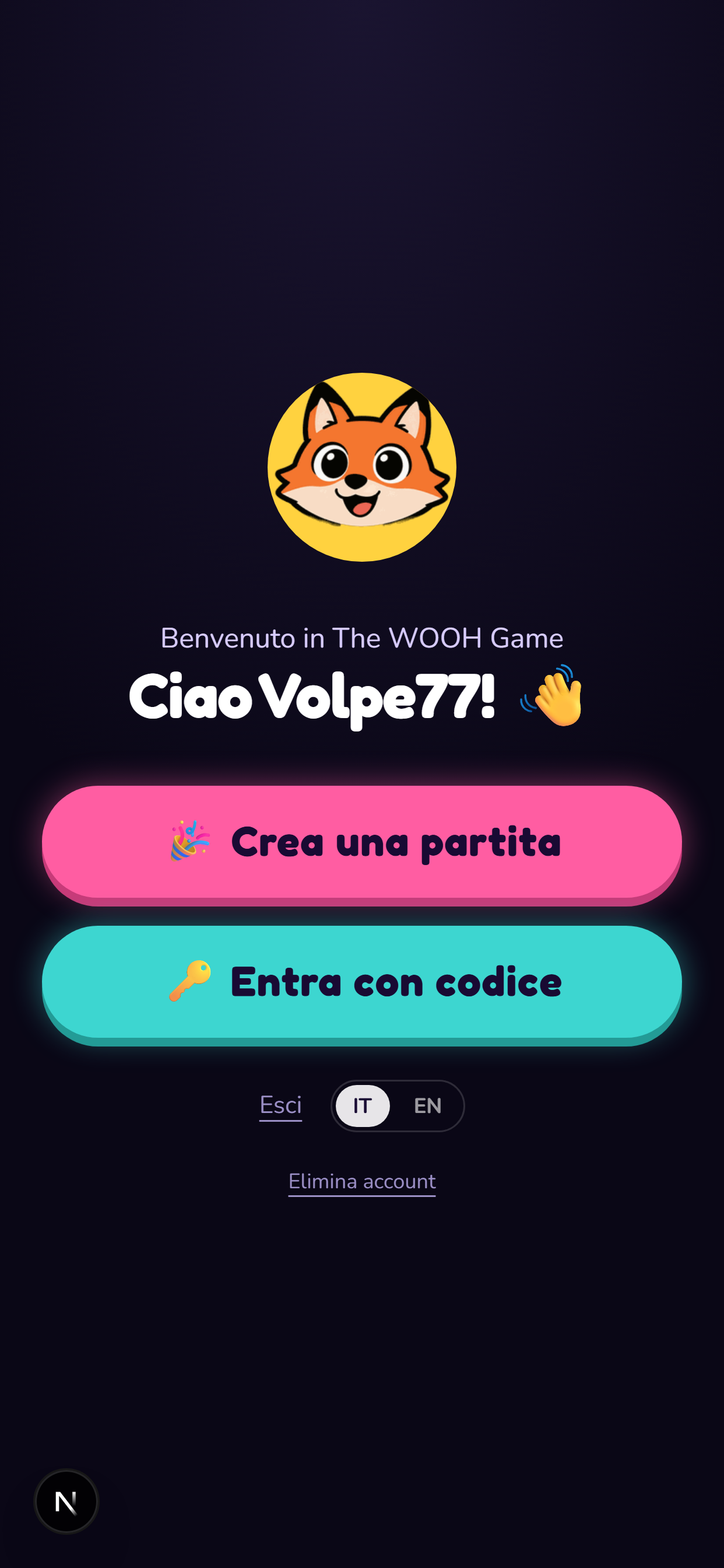 Crea una partita o entra col codice