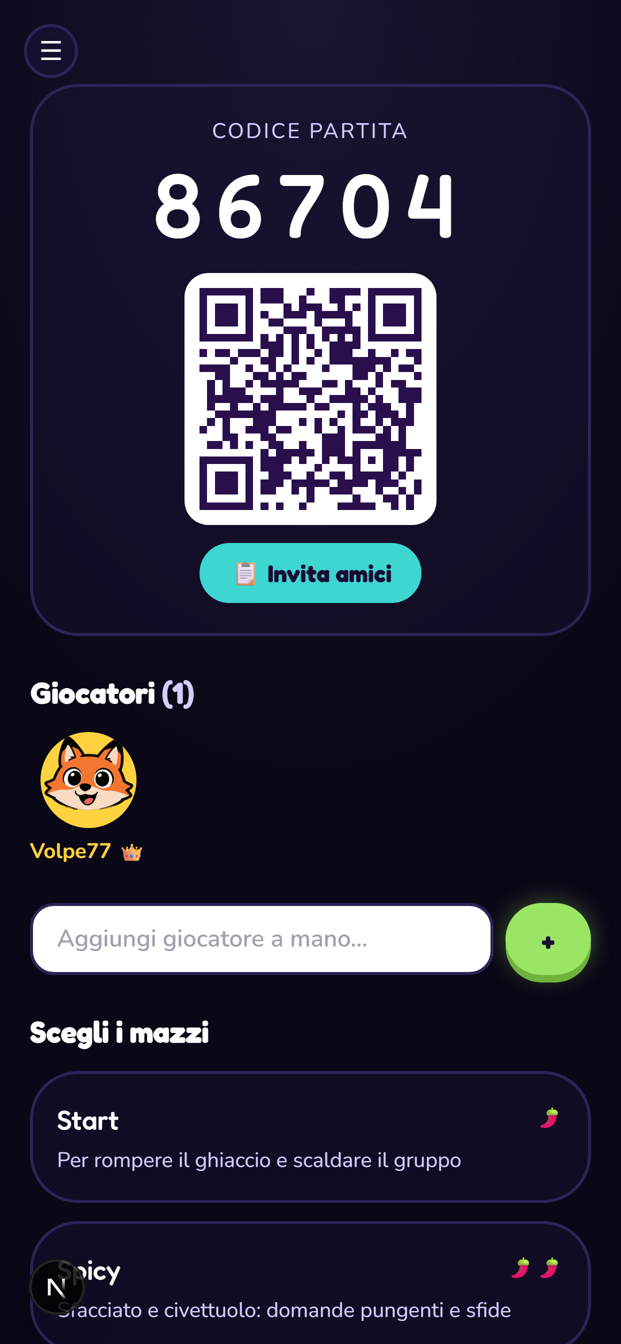 Invita gli amici col QR e si parte